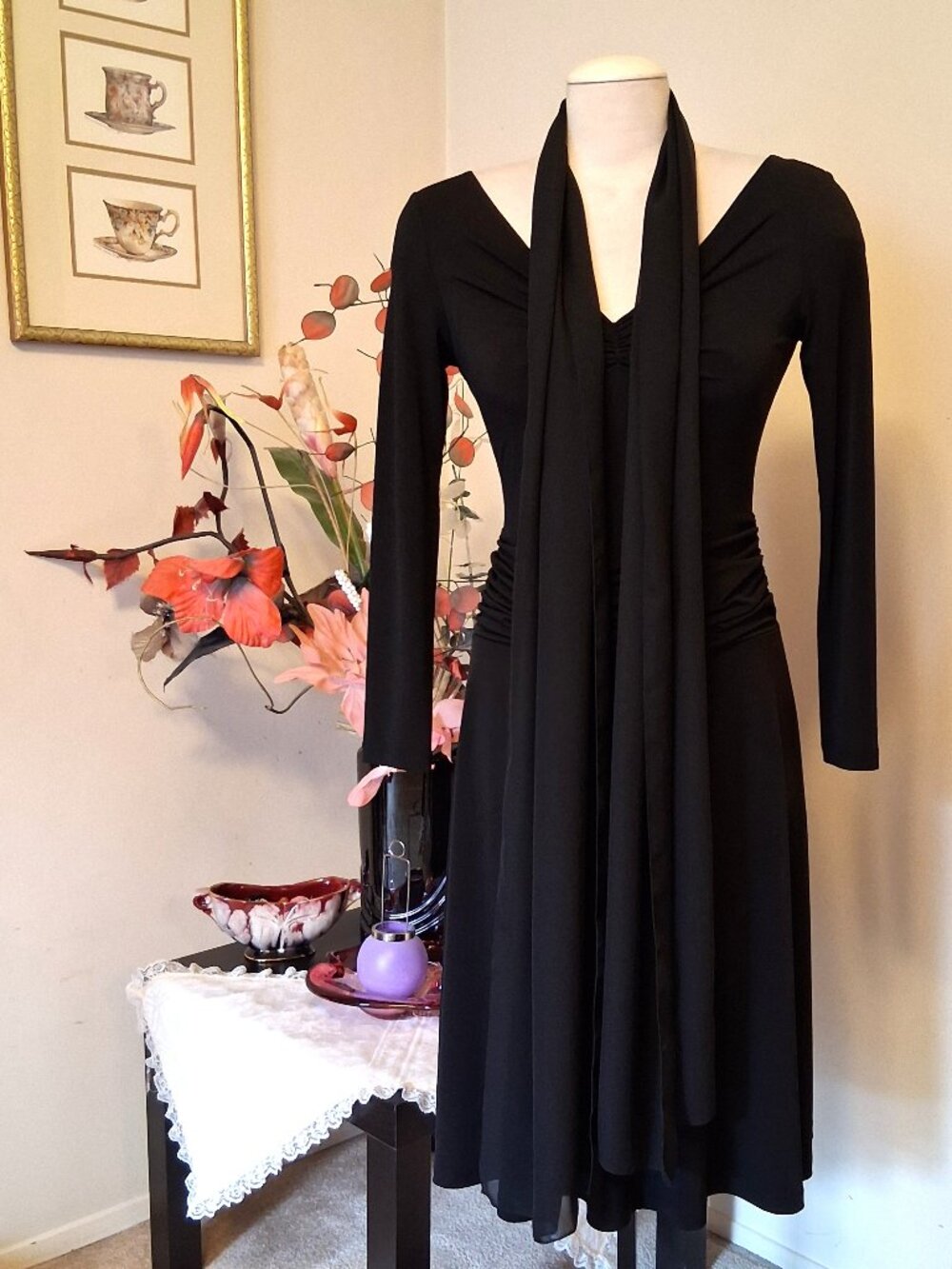 NWOT Vintage Lightweight Black Long Scarf Wrap Spring Fall Winter Scarves